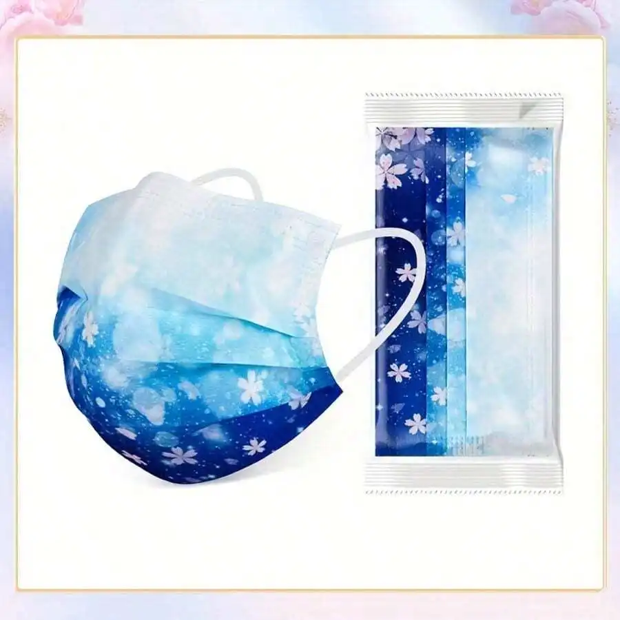 10pcs Floral Sakura Print 3-Pl - Disposable Mask Blue บทวิจารณ์และราคา