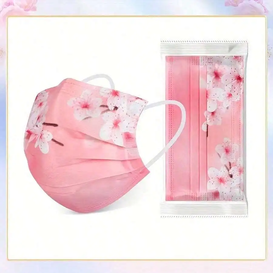10pcs Floral Sakura Print 3-Pl - Disposable Mask Blue บทวิจารณ์และราคา