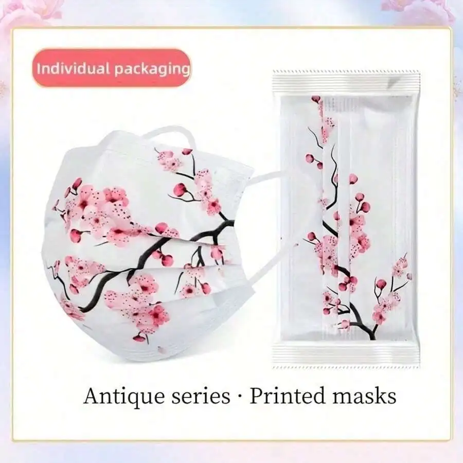 10pcs Floral Sakura Print 3-Pl - Disposable Mask Blue บทวิจารณ์และราคา