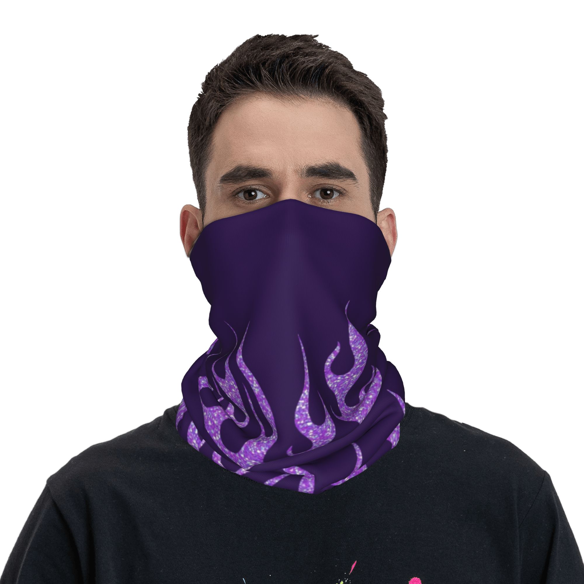 Custom Purple Glitter Flames B - Neck Gaiter Face Cover บทวิจารณ์และราคา