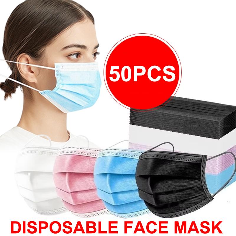 50Pcs 3-layer Mask Face Masks  - Disposable Mask Blue บทวิจารณ์และราคา