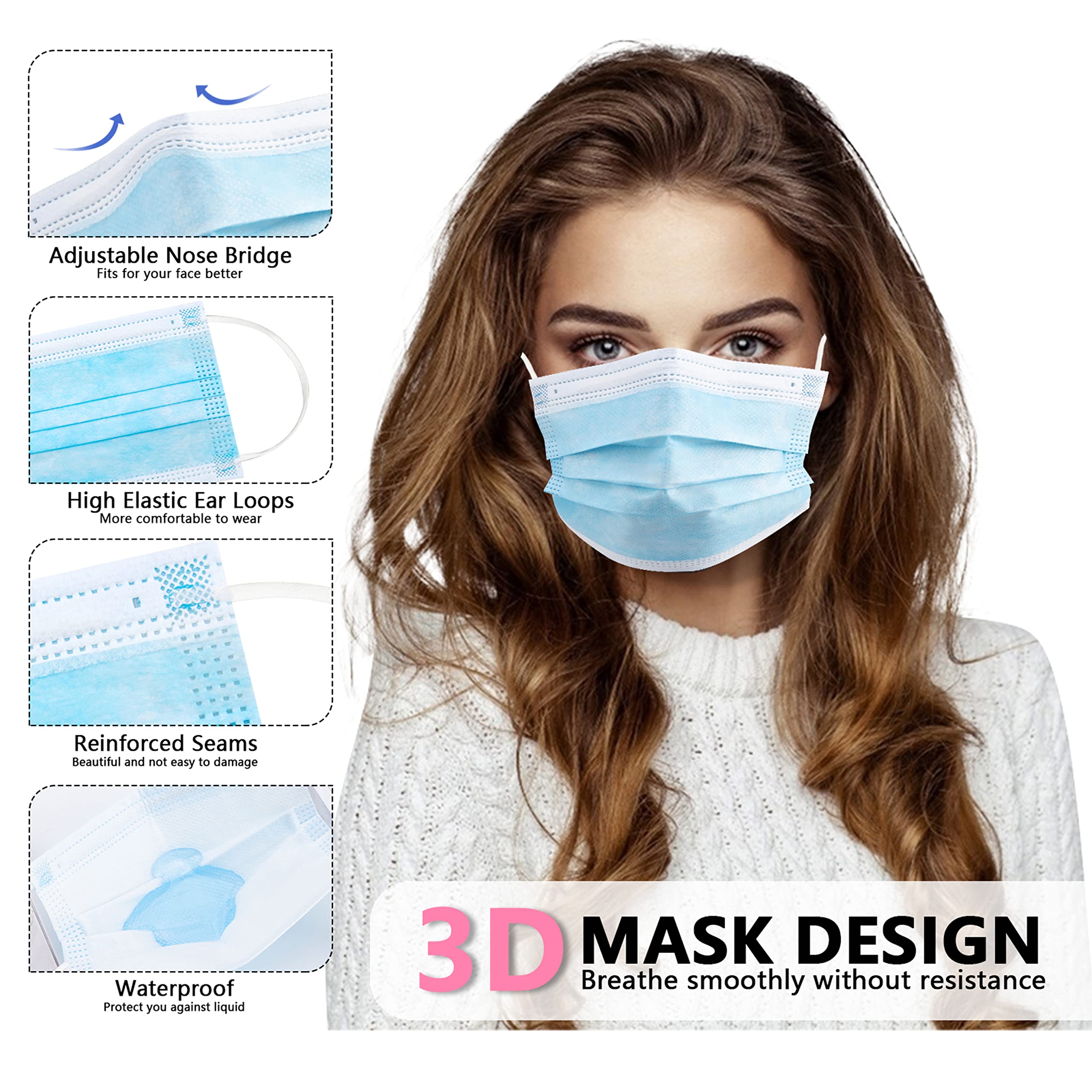 50/100 PCS Box Blue Face Masks - Disposable Mask Blue บทวิจารณ์และราคา