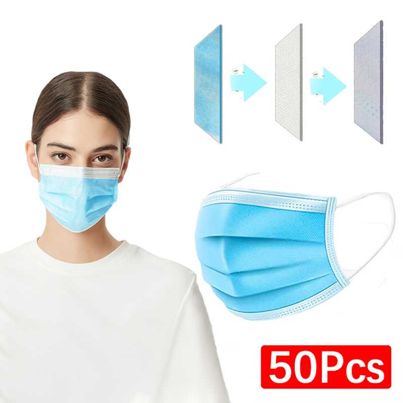 50Pcs 3-layer Mask Face Masks  - Disposable Mask Blue บทวิจารณ์และราคา