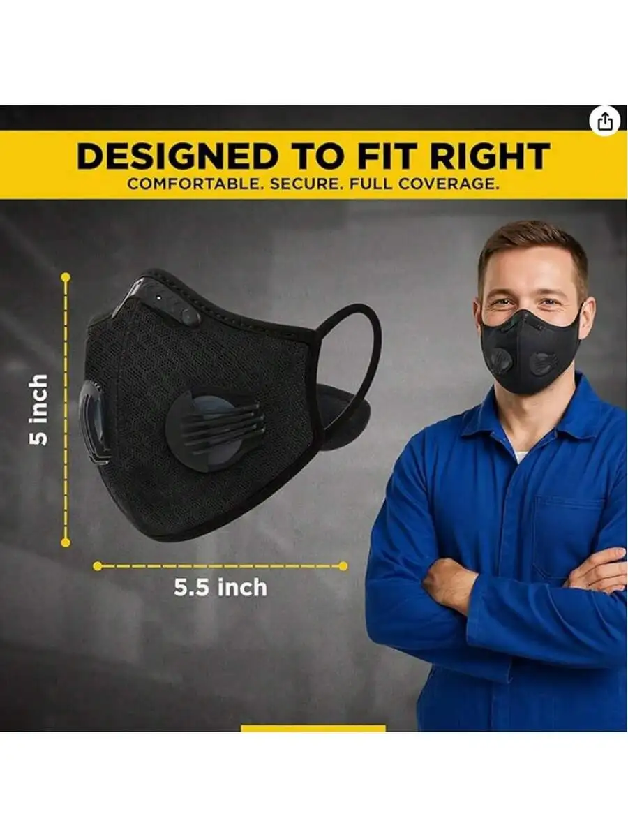 2-Pack Reusable Half Face Mask - Black Face Mask Pack บทวิจารณ์และราคา